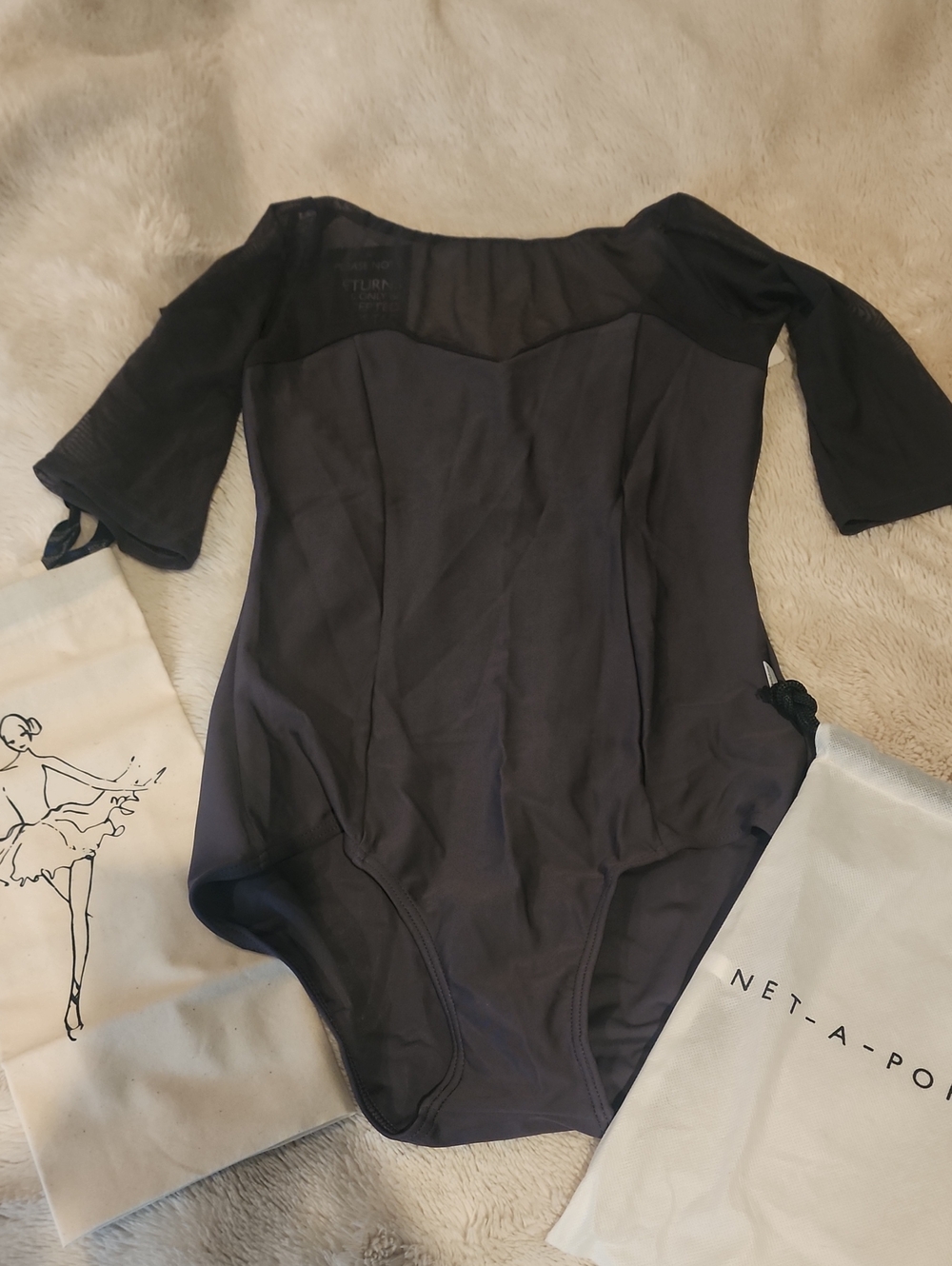 Ballet Beautiful Black Leotard Mesh Arms & Bodice Med NWT Net-a-Porter Exclusive